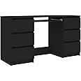 vidaXL Writing Desk – Scandinavian Style, Black - 140x50x77 cm – Sturdy Engineered Wood – Space-Saving Design with Six Drawers for Ample Storage.