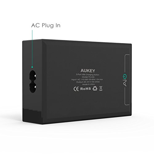 AUKEY USB Ladegerät 5 Ports USB Adapter AiPower 50W für iPhone, iPad, Nexus, HTC, Motorola, LG und weitere - 5