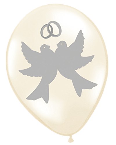 12 Luftballon Tauben mit Ehering Creme ca. 30 cm - Schöne romantische Ballon Dekoration für Hochzeit, Polterabend oder Junggesellinnenabschied