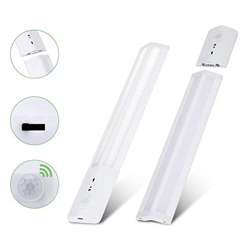 Preisvergleich Produktbild LED Schrankbeleuchtung mit Bewegungsmelder, USB Wiederaufladbare LED Unterbauleuchte Küchenlampen Nachtlicht Sensor Schrank Licht mit Lichtsensor und Magnetstreifen, 6000K Kaltweiß, 2er Pack