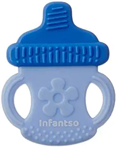 INFANTSO Non-Toxic Food-Grade Silicone Baby Teether Bottle Shape Teether, BPA-Free for Pain-Relief Easy Teething, for 2+ Months Babies (Blue)