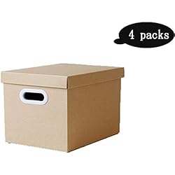LHY SAVE Boite Carton Extra Large Ondulé Boîtes De Déménagement Boîte De Rangement avec Couvercle avec Poigné pour La Maison, Le Bureau, Le Déménagement,Documents, Jouets, Vêtements, 4 Paquets,L