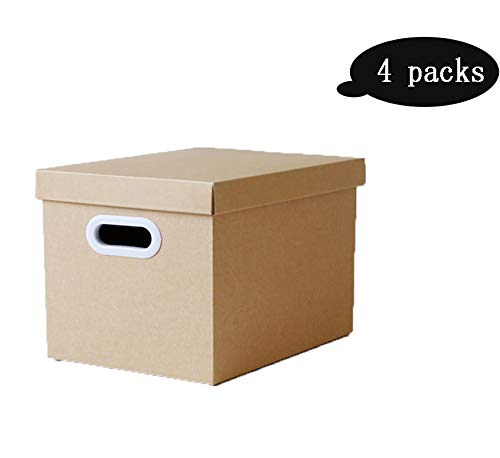 LHY SAVE Boite Carton Extra Large Ondulé Boîtes De Déménagement Boîte De Rangement avec Couvercle avec Poigné pour La Maison, Le Bureau, Le Déménagement,Documents, Jouets, Vêtements, 4 Paquets,L