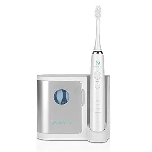 OralScape Sonicwhite Power Rechargeable Electric Waterproof Toothbrush with UV Sanitizer, 3 Replacement Brush Heads - Kills 99.9% Germs | With Free TUNG Brush - Tongue Cleaner with TUNG Gel Sample
