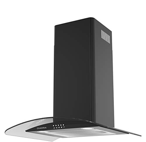 Hotte aspirante en verre incurvé Ciarra, 550m³/h - 3 Vitesses - Largeur 60cm - ventilateur d'extraction d'air, modèle noir Filtre à Charbon CBCF004