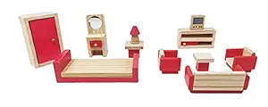 Fusine Wooden Doll House Furniture for Kids Play Room Set (Multicolor) (Model 2)
