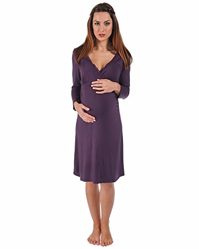 The Essential One - Luxury Lace Maternity Nursing Nightie - Purple - Medium - EOM129