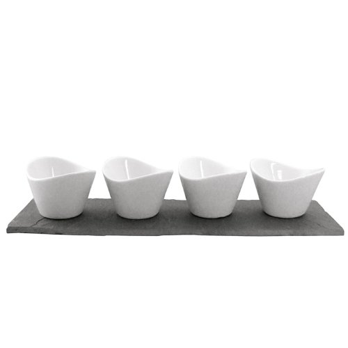 Tapas Schieferplatte Dip Set Ostern Frühling Gesteck Snack Schale Porzellan lang