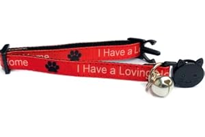 ZACAL Cat Collars with Bell | Worded Cat Collars – Please Do Not Feed Me, I Am Microchipped | Safe Quick Release Breakaway Buckle Cat Collars (Red, I Have A loving Home)