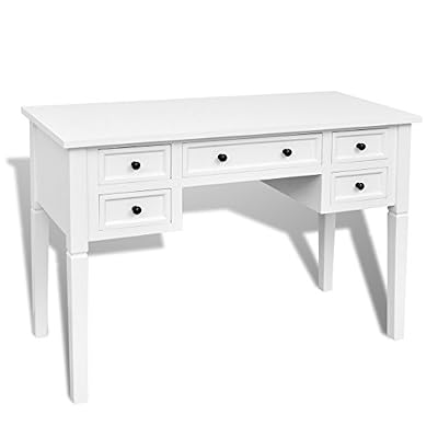 vidaXL Bureau blanc à 5 tiroirs en MDF et en pin de haute qualité cinq tiroirs