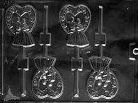 Bride &amp; Groom in Heart Chocolate Lollipop Mould 4 on 1 w053