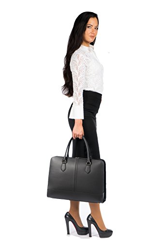 Su B 15 6 Zoll Laptoptasche Fuer Damen   Spaltleder   Professionelle Designer Aktentasche  Handtasche  Schultertasche   Schwarz