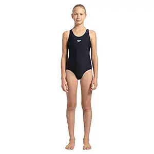 Speedo Lycra Racerback One-Piece for Girls (Color: True Navy/Green Glow)