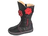  ennellemoo®-Mädchen-Kinder-Stiefel-Boots aus echt Leder-Vollleder mit warmen Kunstfell/Fell-Reiß + Klettverschluss. (32, Schwarz)