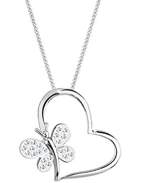Elli Damen-Halskette mit Anhänger Herz Schmetterling 925 Sterling Silber mit Swarovski Kristallen