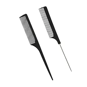 TWIREY Professional Tail Comb - Black Carbon Fiber And Stainless Steel Pintail - Chemical And Heat Resistant Teasing Comb - Lightweight Rat Tail Comb For All Hair Types