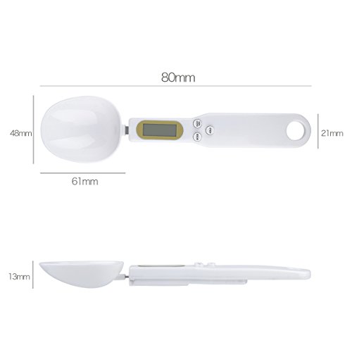 ieGeek 0.5g bis 500g Hohe Präzision Elektronischer Messlöffel / Tragbar Küchen kleiner Haushalt Elektronische Waagen – LCD Display Herausnehmbare Esslöffel (Weiß) - 3