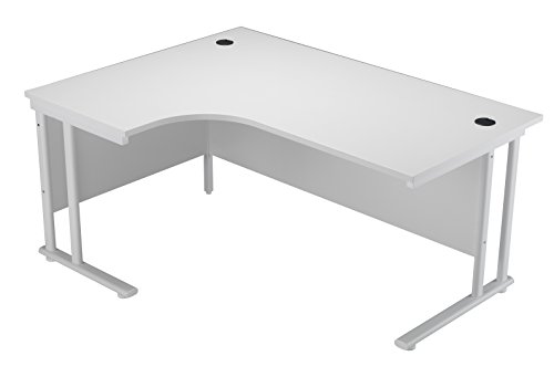 Office Hippo Heavy Duty Left Crescent Cantilever Desk, 160 cm - White Frame/White Top