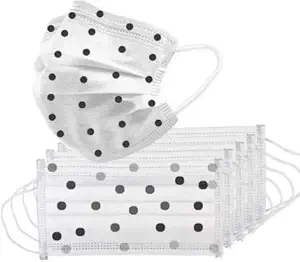 Loxxo  Cotton 3 Ply Disposable Polka Dot Face Masks with Comfortable Nose Clip (White) - Pack of 50.