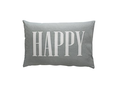 Krasilnikoff - Kissenhülle, Kissenbezug, Kissen - Aufschrift: Happy - 40 x 60 cm - 100 % Baumwolle