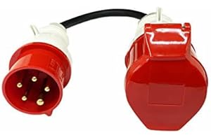 ‎EVEXPERT Premium CEE Adapter 16-32A/400V Stecker auf CEE 16-32A/400V Kupplung 3/5-polig WALTHER, Länge 0,5m, IP44 (CEE 5-POLIG 16A -> 32A)