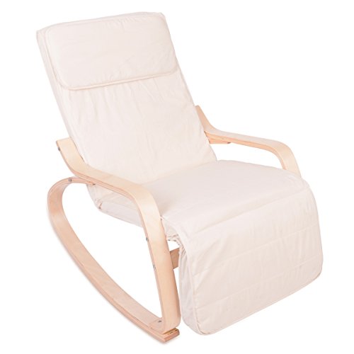 ZNL Neu Schaukelstuhl aus Birkenholz,Schwingsessel Relaxstuhl Schwingstuhl Sessel Ruhesessel Beige RC-01