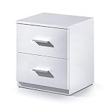Dos cajones. Habitdesign 007820BO - Mesita de noche dos cajones Ward.E, color blanco brillo, 45 x 38 x 34 cm, madera contrachapada