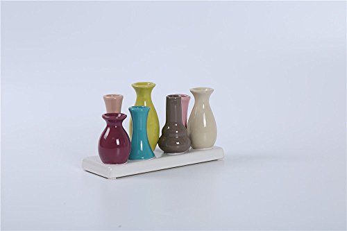 Keramikvasenset Blumenvase Keramikvasen bunt / weiß Vase Blumen Pflanzen Keramik Set Deko Dekoration (3 Sets je 7 Vasen, bunt) - 8