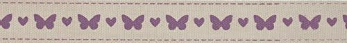 Bowtique 15mm Butterflies Natural Cotton Ribbon Lilac - per 5 metre roll