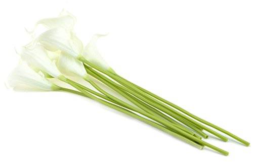 FiveSeasonStuff 10 Stück Qualität Gefühlsecht (Real Touch) Calla-Lilien-künstliche Blumen-Bouquet Dekoration, ideal für die Hochzeit, Braut, Party, Zuhause, Büro Dekor DIY (Weiß und Grün Griffel) - 4