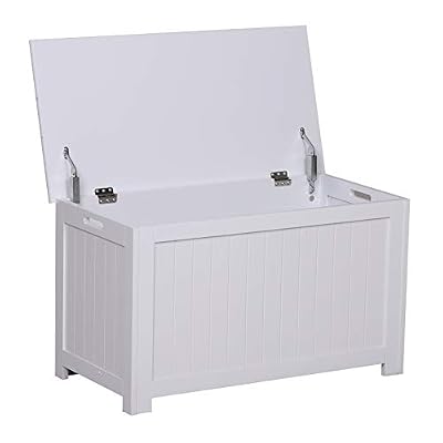 Homcom Coffre Malle de Rangement 81L x 40l x 46H cm MDF Blanc