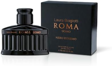Laura Biagiotti – Roma Uomo Nero Estremo Eau de Parfum Intense 75 ml – Profumo Uomo – Fragranza Fougère Ambrata Legnosa – Note Intense e Profonde – Flacone di Colore Nero Ispirato al Pantheon Romano