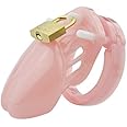 Male Plastic Penis Cock Cage Chastity Device 5 Different Rings Padlock Constraint CBT BDSM Sex Toys (Pink, Short 7cm)