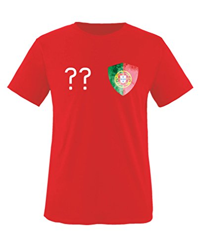 Comedy Shirts – Portugal Trikot – Wappen: Klein – Wunsch – Kinder T-Shirt – Rot / Weiss Gr. 110-116
