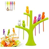 Kitchen4u Designer Bird Fruit Plastic Fork, 7-Piece, Colour May Vary Colour