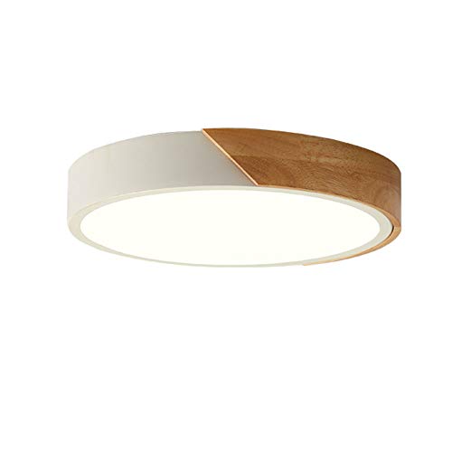 Sheen Madera Redondo Led 24w Lámpara de techo,Montaje empotrado Ultradelgado Plafón lámpara 16" Dormitorio Salón Cuarto de los niños Pasillo-40x40x6cm Blanco - luz cálida