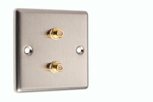 2 x Satellite (Typ F zu typ F) Wandplatte in Edelstahl mit goldenen Steckverbinder