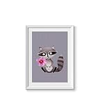 Mixed Media Illustration - Baby Waschbär - A4 Größe - in weißem Echthholzrahmen mit Glasabdeckung