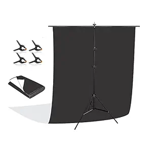 Boltove T-Shape Black White Backdrop Background Kit with 4 pcs Backdrop Clip Spring Clamp