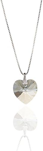 Silver 14 mm Swarovski Elements Heart Pendant Necklace 925 Sterling Silver – Color Moonlight