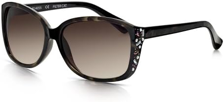 Sunglass Junkie Womens Brown Tortoiseshell Sunglasses. Glamorous Oversize Rhinestone Jewelled Shiny Polycarbonate Frame. Safe UV400 Lenses Block All UV Light. Strong Anti Glare Filter Category 3.