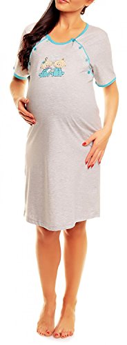 Happy Mama Women's Maternity Nursing Breastfeeding Nightdress Shirt Gown. 390p (Grey Melange, UK 18)