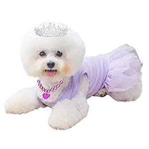 BINGPET Dog Dress with Color Bow Tie, Birthday Puppy Dress Cute Pet Princess Tutu Skirt Outfits, Daily & Party Pet Clothes for Small Medium Dogs, Cats - Purple L