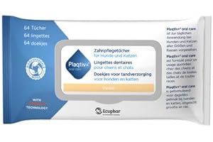 Plaqtiv+ Dental Care Wipes | Pack of 64 | Care Products for Dogs and Cats | Can Contribute to Good Mouth Hygiene | Can Help Inhibit the Formation of Tartar