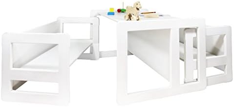 3 in 1 Children's Multifunctional Furniture Set of 3, Two Small Benches or Tables and One Large Bench or Table Beech Wood, White Stained