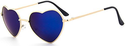 MOHAWK Ladies Heart Shape Metal Frame Designer Sunglasses UV400 (Blue Mirror)
