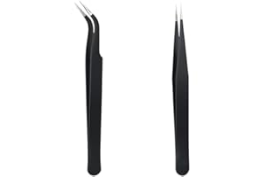 AEUEZXX 2 Stück Wimpern Pinzette, Wimpernpinzette Set aus Edelstahl, Gerade Pinzette und Gebogene Pinzetten, Professionelle Pinzette Wimpern, Wimpernpinzette für Wimpernverlängerungen