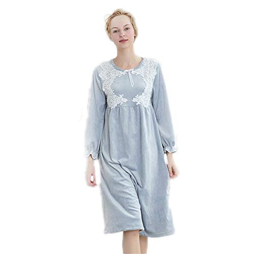 Preisvergleich Produktbild MIAOMIAOWANG Frauen Langarm Pyjamas Spitze Rüschen weich Herbst Winter Prinzessin Kleid Nachtwäsche Nachthemd blau