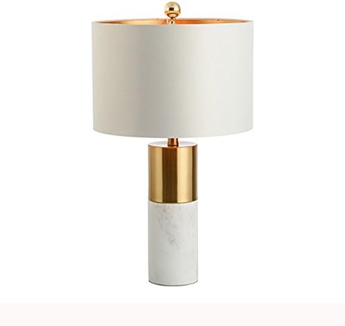 ELLANM Marble Column Lamp, Simple Design, European Fabric Table Lamp, Modern Creative Table Lamp, With Eye Protection Function, Bi-Color Light Source, Suitable For Bedroom, Study, Bar