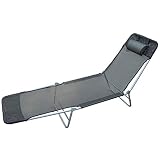 Outsunny Tumbona reclinable para Jardin Playa o Piscina Color Negro Acero y textilene 182x56x24.5 cm